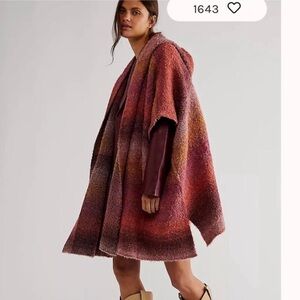 Free People Multicolor Hooded Poncho
